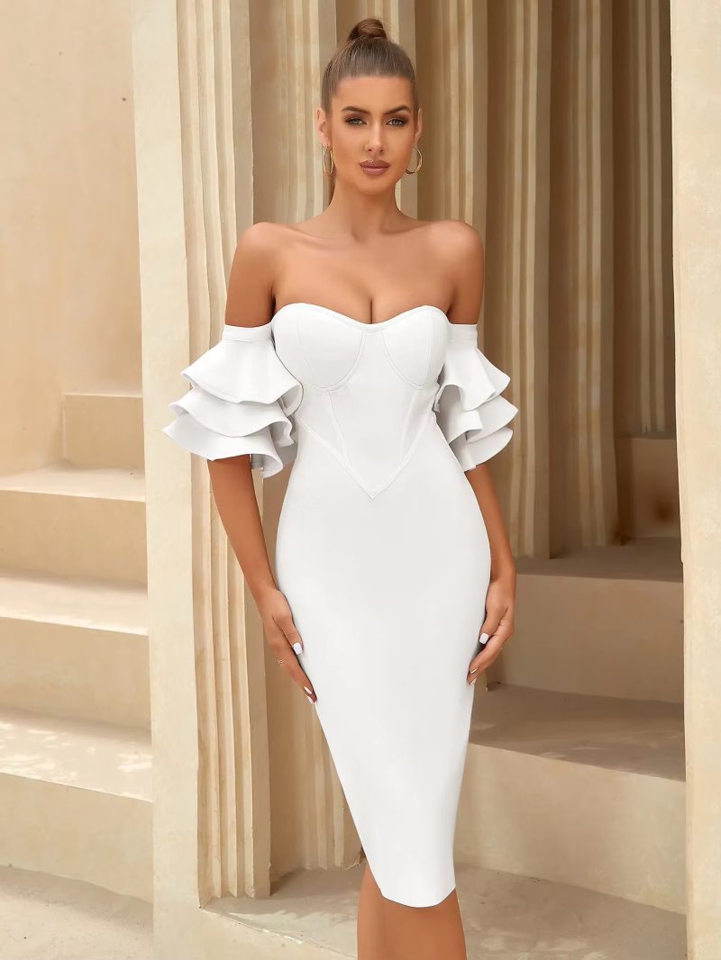Elegant Off Shoulder Butterfly Short Sleeve Bodycon Bandage Dress