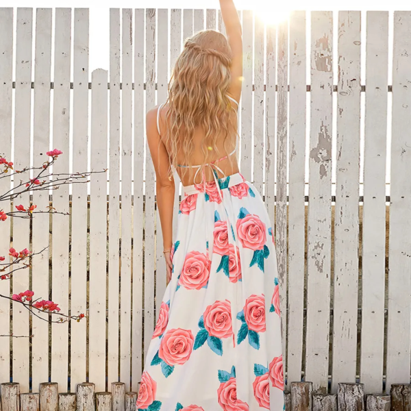 Floral Print Tie Backless Maxi Dress - Image 5