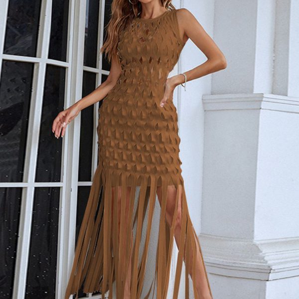 Sleeveless Hollow Tassel Bodycon Party Dress - Image 5