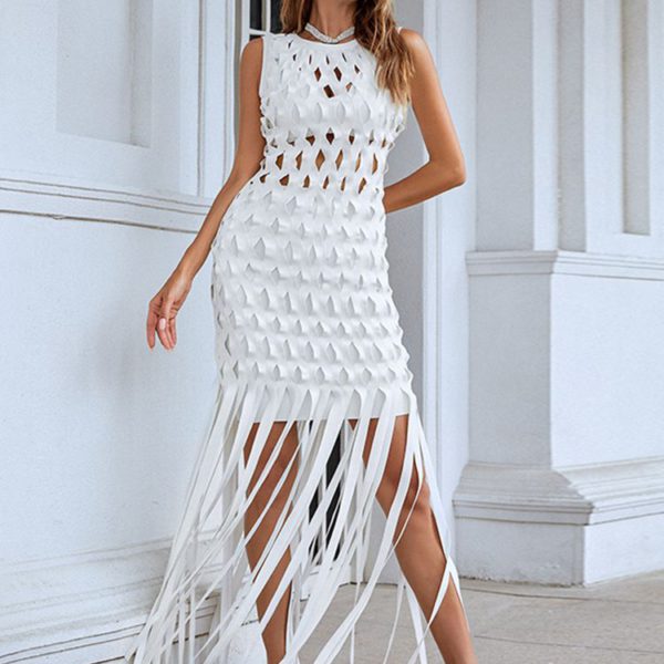 Sleeveless Hollow Tassel Bodycon Party Dress