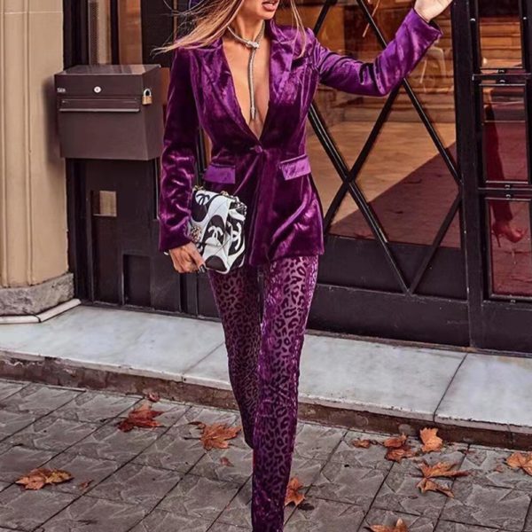 Velvet Business Suits Pantsuits with Pants and Jackets Coat - Image 3