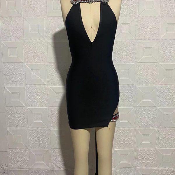Sleeveless O-neck Beaded Stitching Mini Dress