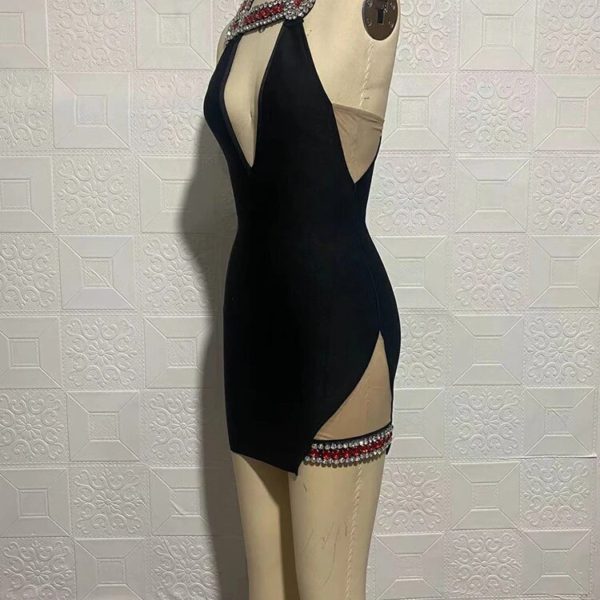 Sleeveless O-neck Beaded Stitching Mini Dress - Image 3