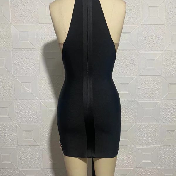 Sleeveless O-neck Beaded Stitching Mini Dress - Image 4