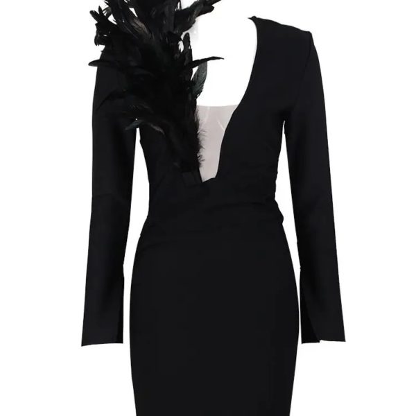 Long Sleeve Deep V-Neck Bodycon Dress - Image 6