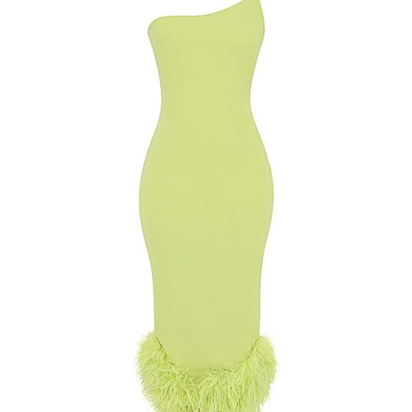 One Shoulder Feather Bodycon Dress - Image 6