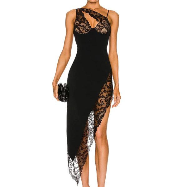 One Shoulder Split Lace Bodycon Dress