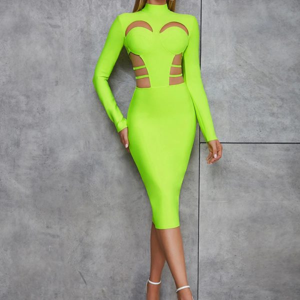 Hollow-out Long Sleeve Bodycon Dress - Image 4