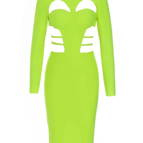 Hollow-out Long Sleeve Bodycon Dress - Image 6