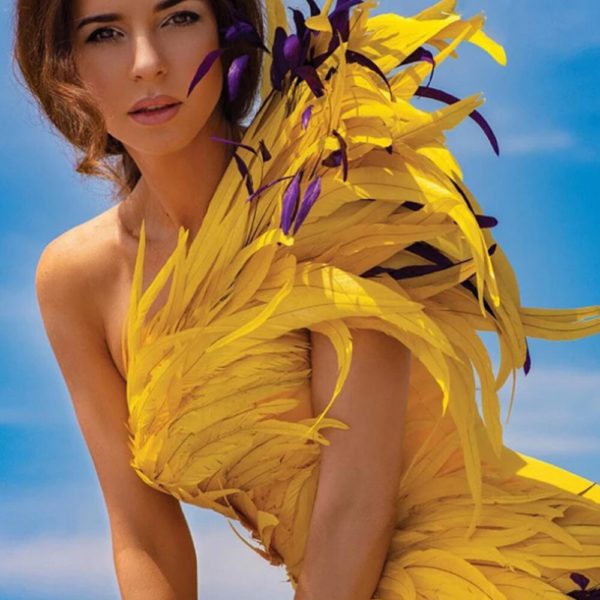 Backless Feather Yellow Mini Women Bodycon Dress - Image 3
