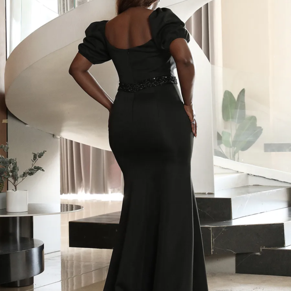 Sweetheart Neck Short Sleeves Sequin Slim Mermaid Black Dress - Image 6