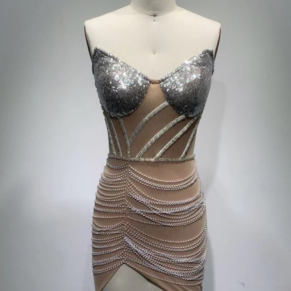 Backless Beading Diamonds Sequins Tassel Mini Dress - Image 6