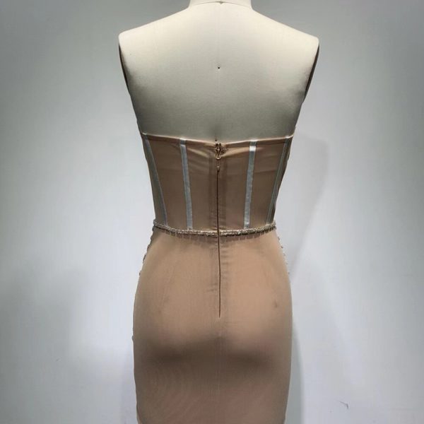 Backless Beading Diamonds Sequins Tassel Mini Dress - Image 3