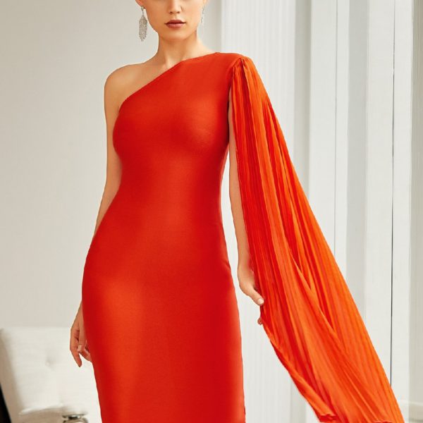 One Shoulder Bodycon Bandage Dress Sexy Sleeveless Strapless Midi