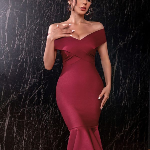 Off Shoulder Women Bodycon Bandage Dress Sexy Short Sleeve - Image 7