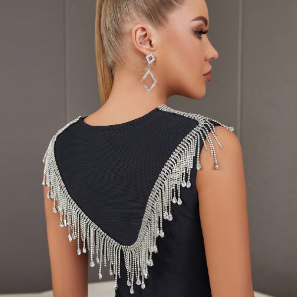 Black Diamons Tassel Bandage Dress Sexy V Neck Bodycon - Image 7