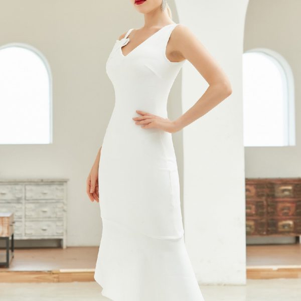 White Club Bodycon Bandage Dress Sexy V Neck Short Sleeve Mermaid - Image 4