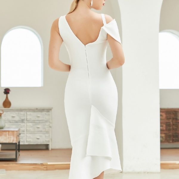 White Club Bodycon Bandage Dress Sexy V Neck Short Sleeve Mermaid - Image 3