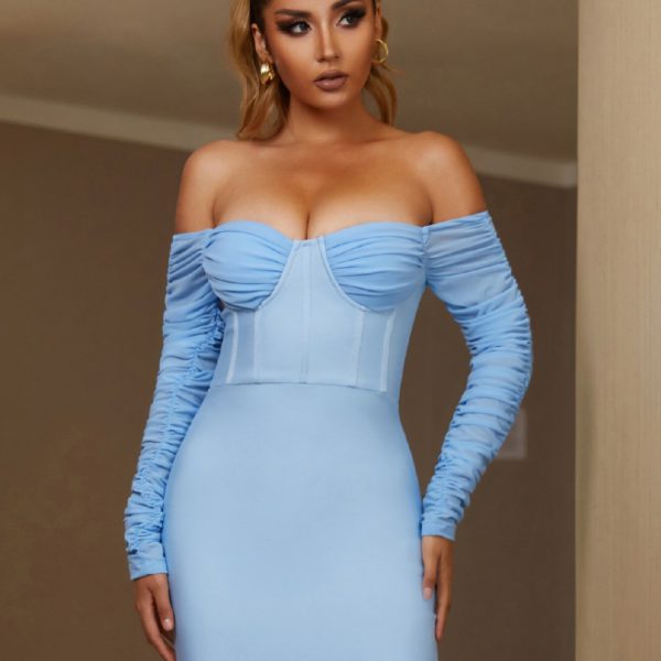 Off Shoulder Long Sleeve Bandage Dresses Autumn Sexy Lace - Image 6