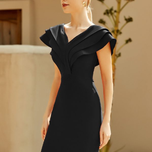 Off Shoulder Short Sleeve Bandage Dress Sexy V Neck Red Ruffles Club - Image 5