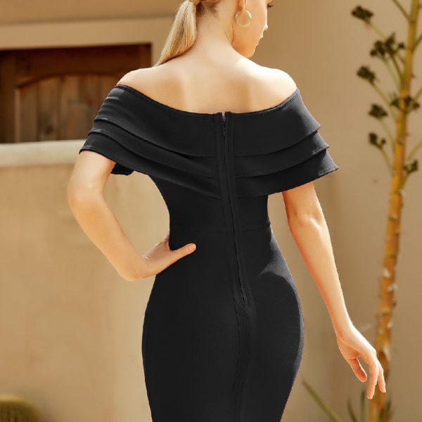 Off Shoulder Short Sleeve Bandage Dress Sexy V Neck Red Ruffles Club - Image 7