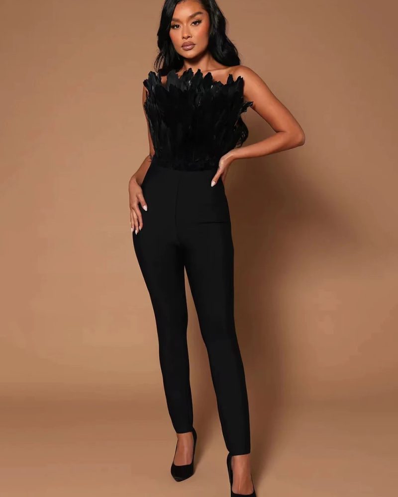 Sexy Feather Strapless Jumpsuit