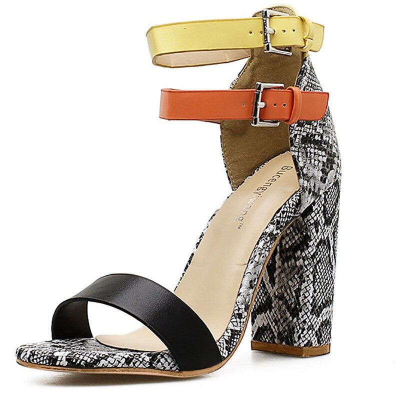 Mixed Colors Snake High Heels Buckle Sandals Casual Shoes