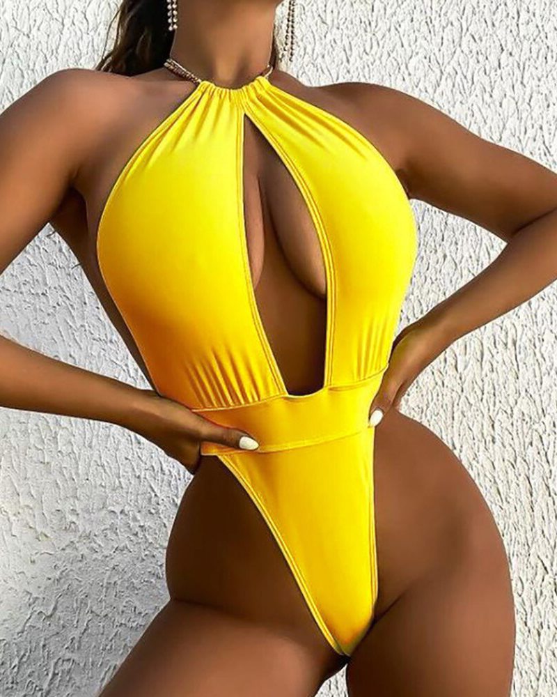 Chain Halter One Piece Swimsuit Backless Bodysuits