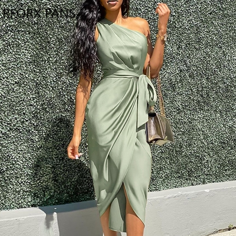 One Shoulder Ruched Design Party Bodycon Dress