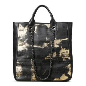 Genuine Leather New Cowhide Black Gold Big Tote Bag