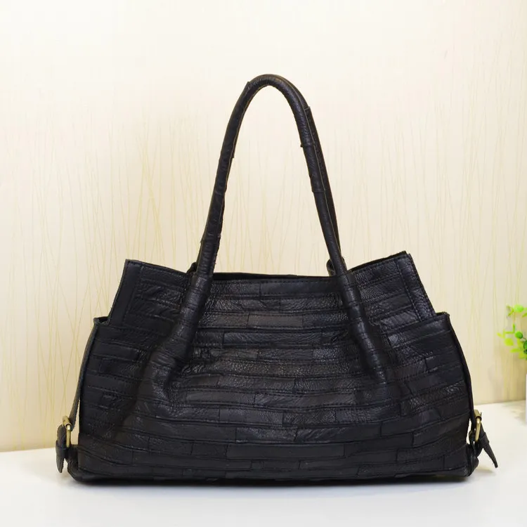 Genuine Leather Shoulder Bag Black Large Capacity Portable Top Handle Satchel Bags