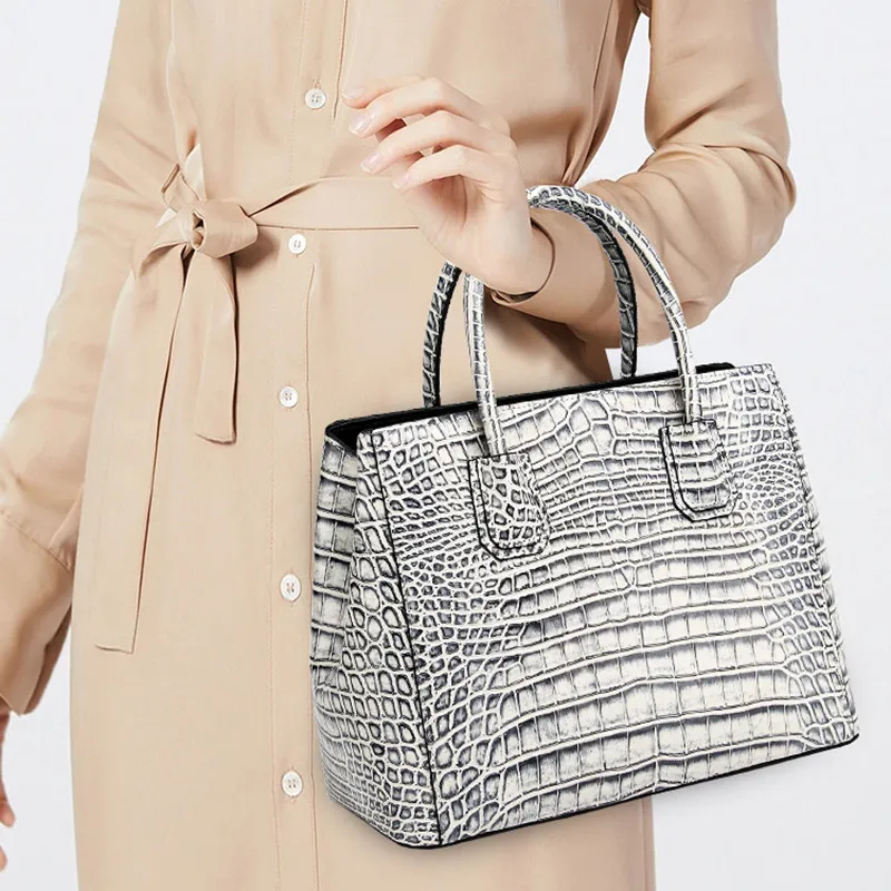 Crocodile Leather Luxury Fashion Lady Top Handle Tote Bag