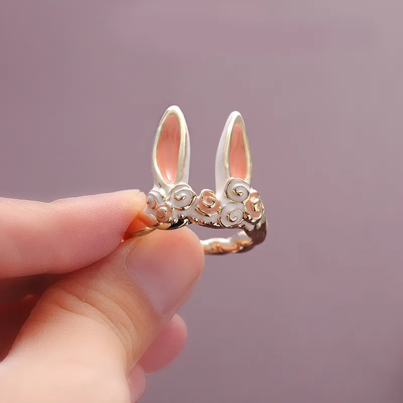 White Rabbit Ear Silver Rings Exquisite Lovely Party Opening Finger Ring
