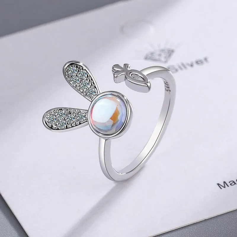 Little Silver Rabbit Rings Exquisite Lovely Party Opening Finger Ring