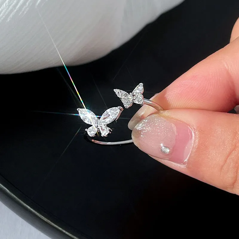 Butterfly Open Rings Retro Minimalist Crystal Zircon Adjustable Finger Ring