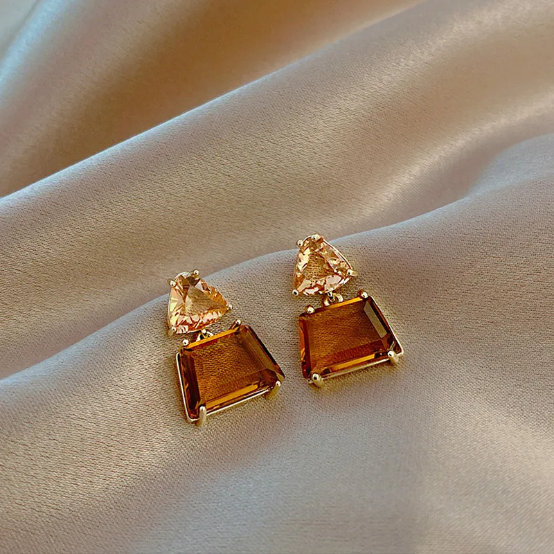 Geometric Trapezoidal Crystal Jewelry Wedding Party Drop Earrings
