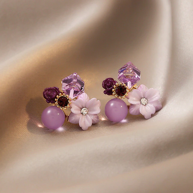 Geometric Flower and Pearl Jewelry Wedding Party Drop Earrings
