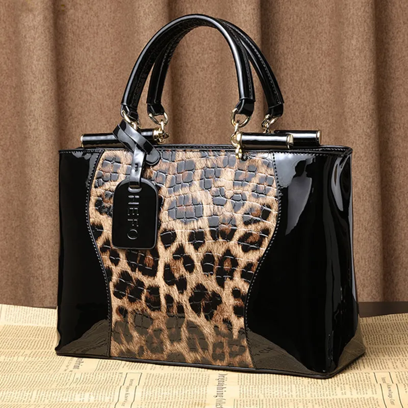 Pure Cowhide Leopard Bag Large Capacity Genuine Leather Handbags