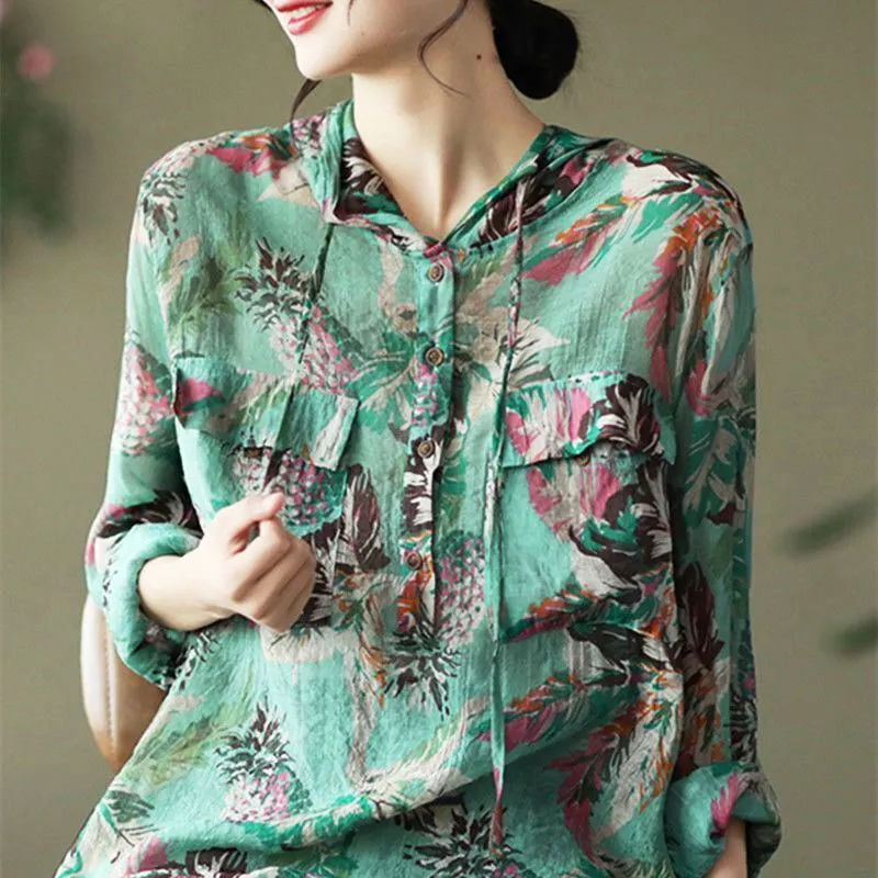 Style Long Sleeve Hooded Pullovers Casual Printing Comfortable Cotton Blouse