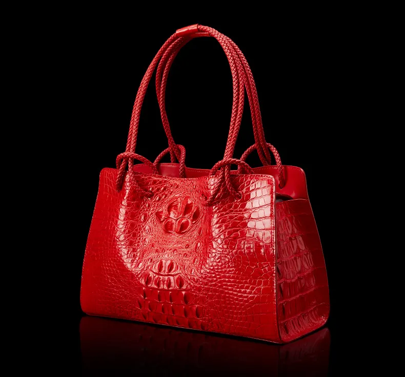 Genuine Leather Bag Red Crocodile Pattern Handbags Tote Bag