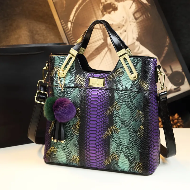 Luxury Cowhide Leather Handbags Chain Serpentine Portable Tote bag