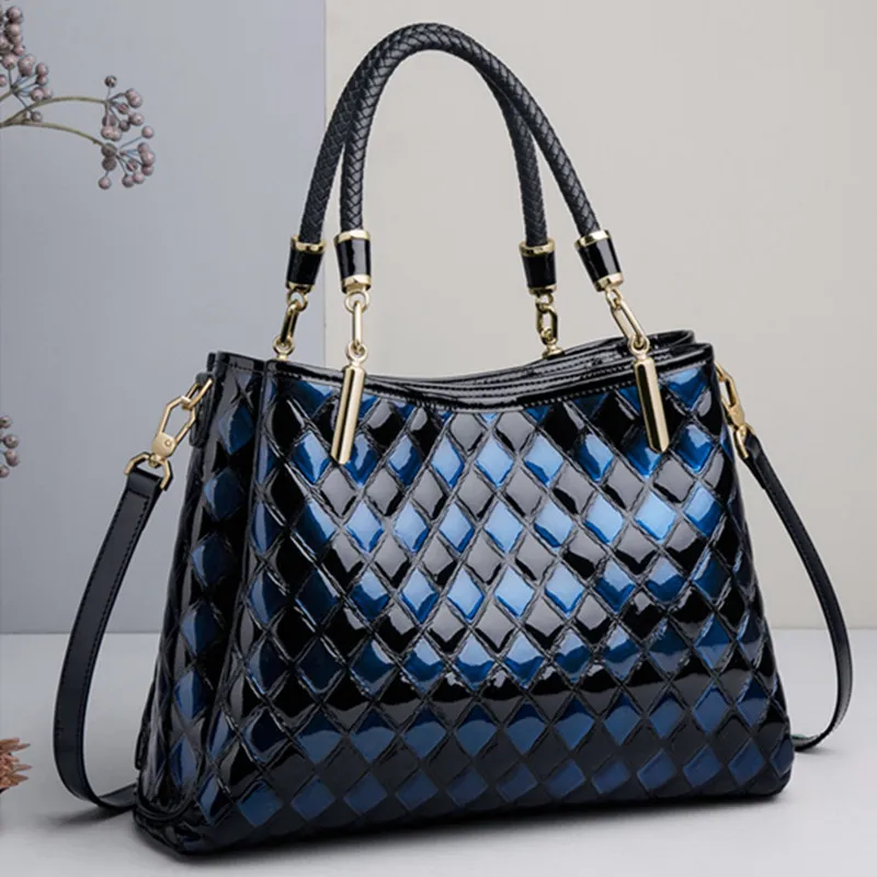 Leather Handbags Trendy Shoulder Crossbody Portable Blue Tote Bag
