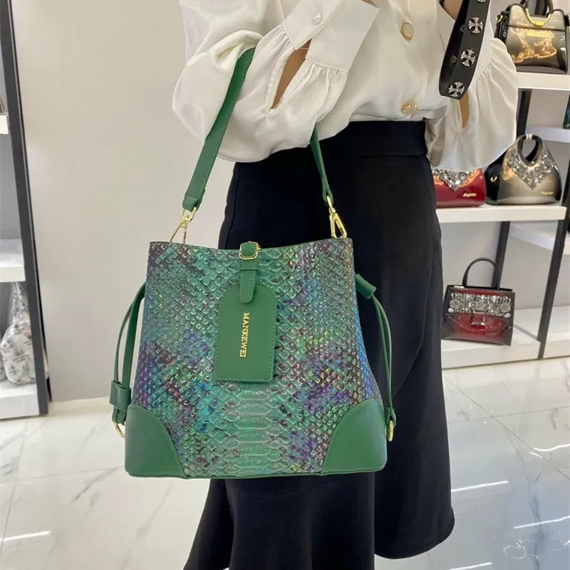 Luxury Snakeskin New Genuine Leather Bucket Bag Handbags