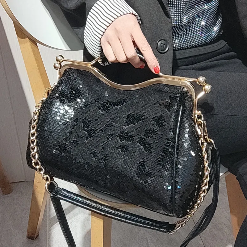 Soft Leather Cross-Body Large Capacity Sequined Shoulder Bags