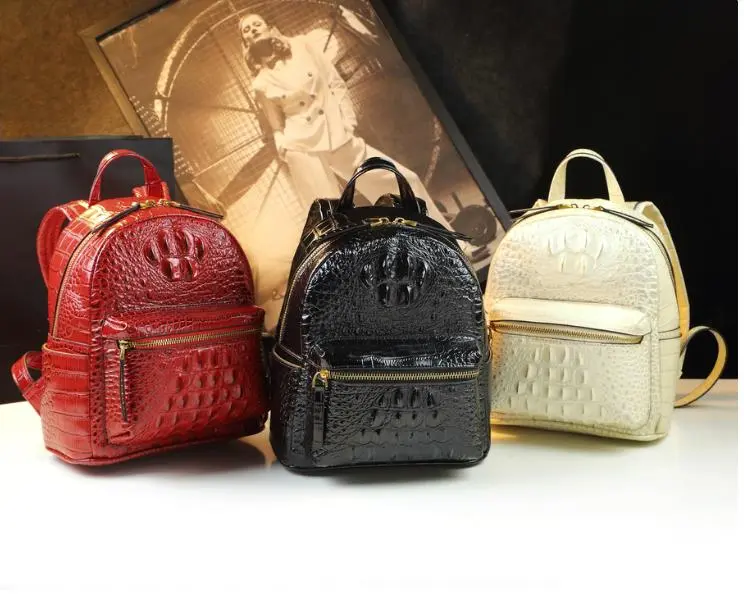 Genuine Leather Backpack Crocodile Pattern Casual Small Shoulder Portable Bag