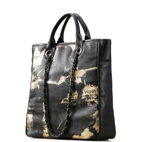 Genuine Leather New Cowhide Black Gold Big Tote Bag - Image 6