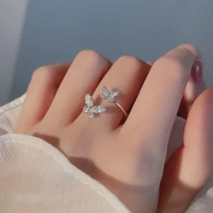 Butterfly Open Rings Retro Minimalist Crystal Zircon Adjustable Finger Ring - Image 3