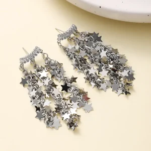 Super Shiny Star River Waterfall Star Zircon Tassel Earrings Light Metal - Image 5