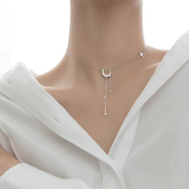 Moon Tassel Star Pendant Choker Short Necklace for Women