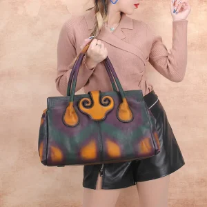 Large Capacity Genuine Leather Vintage Tote Bag - Image 5